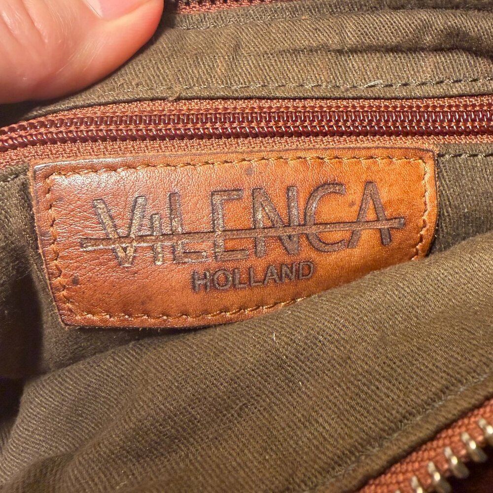 Vilenca Holland Hand Woven Flap Soft Leather Crossbody Bag Cognac Brown Boho - Picture 5 of 12